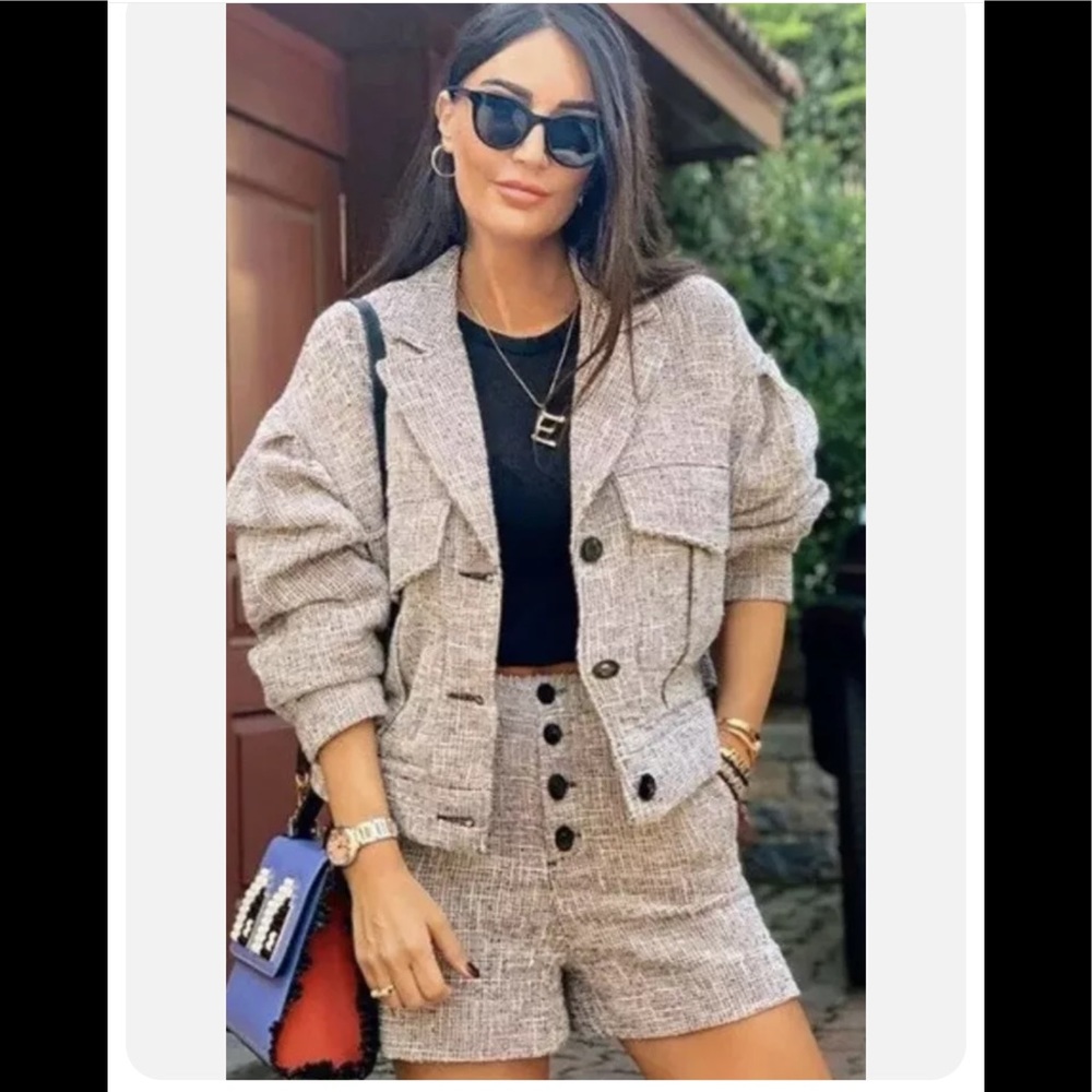 ZARA Oversized Cropped Tweed Jacket Sz XS